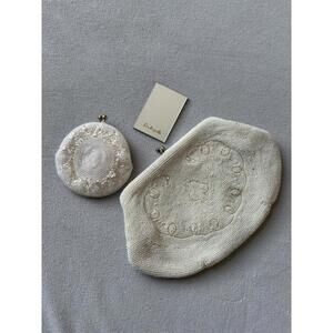 Vintage White Beaded Evening Clutch With Matching Coin Bag,mirror Made in Japan